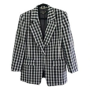 Classiques Grey & Black Wool Double Breasted Checked Houndstooth Blazer Size M